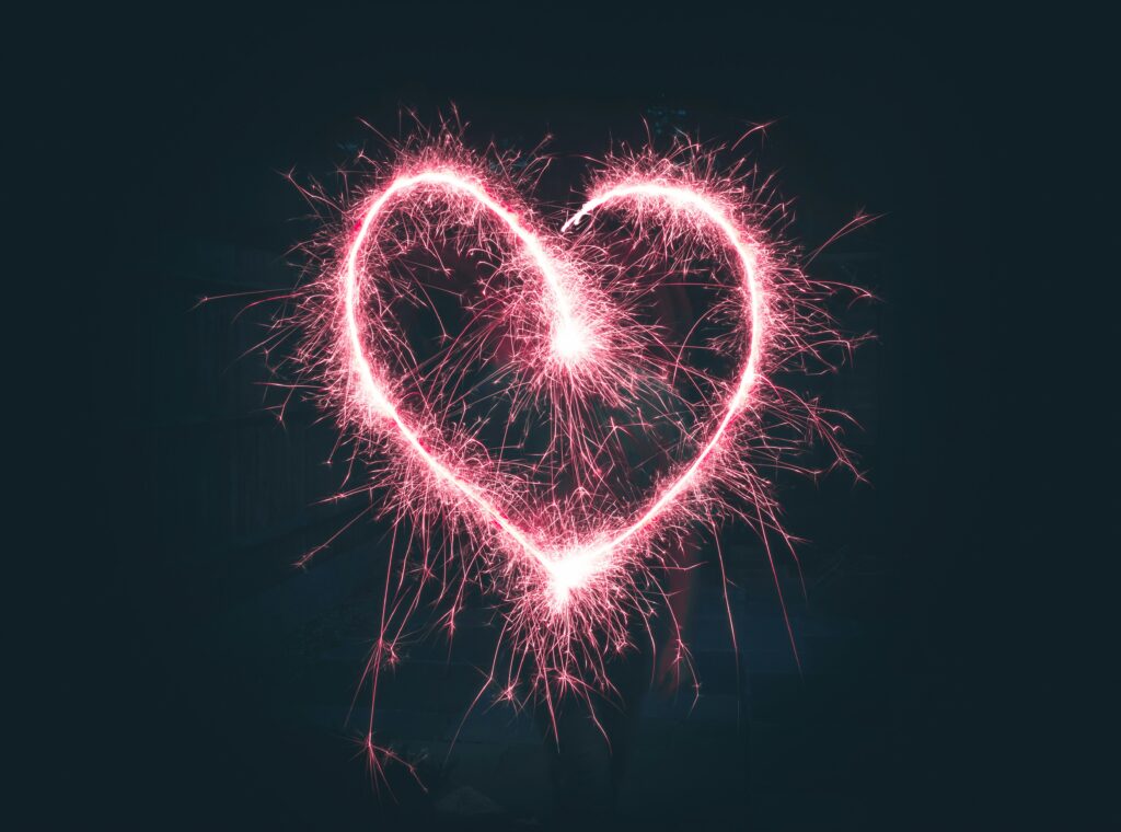 A heart shape made of fireworks, sparks
